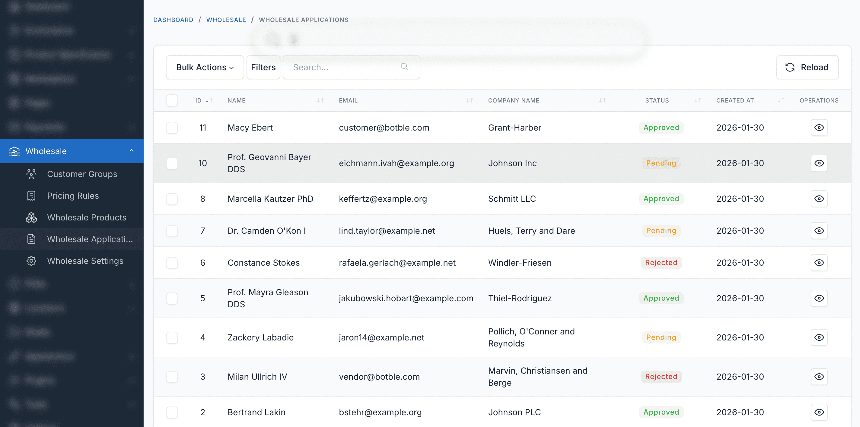 Wholesale Applications